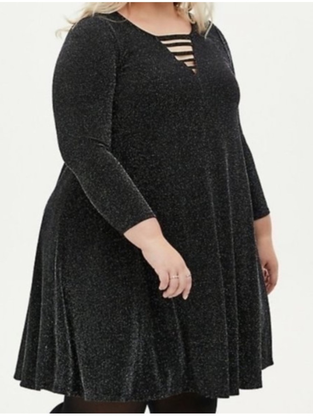 Torrid Black Glitter V-Neck Mini Dress with Strappy Detail